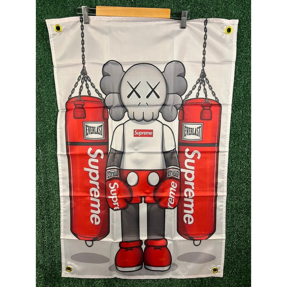 Supreme KAWS Everlast Boxing Banner Flag Wall Decor Streetwear Art Red White